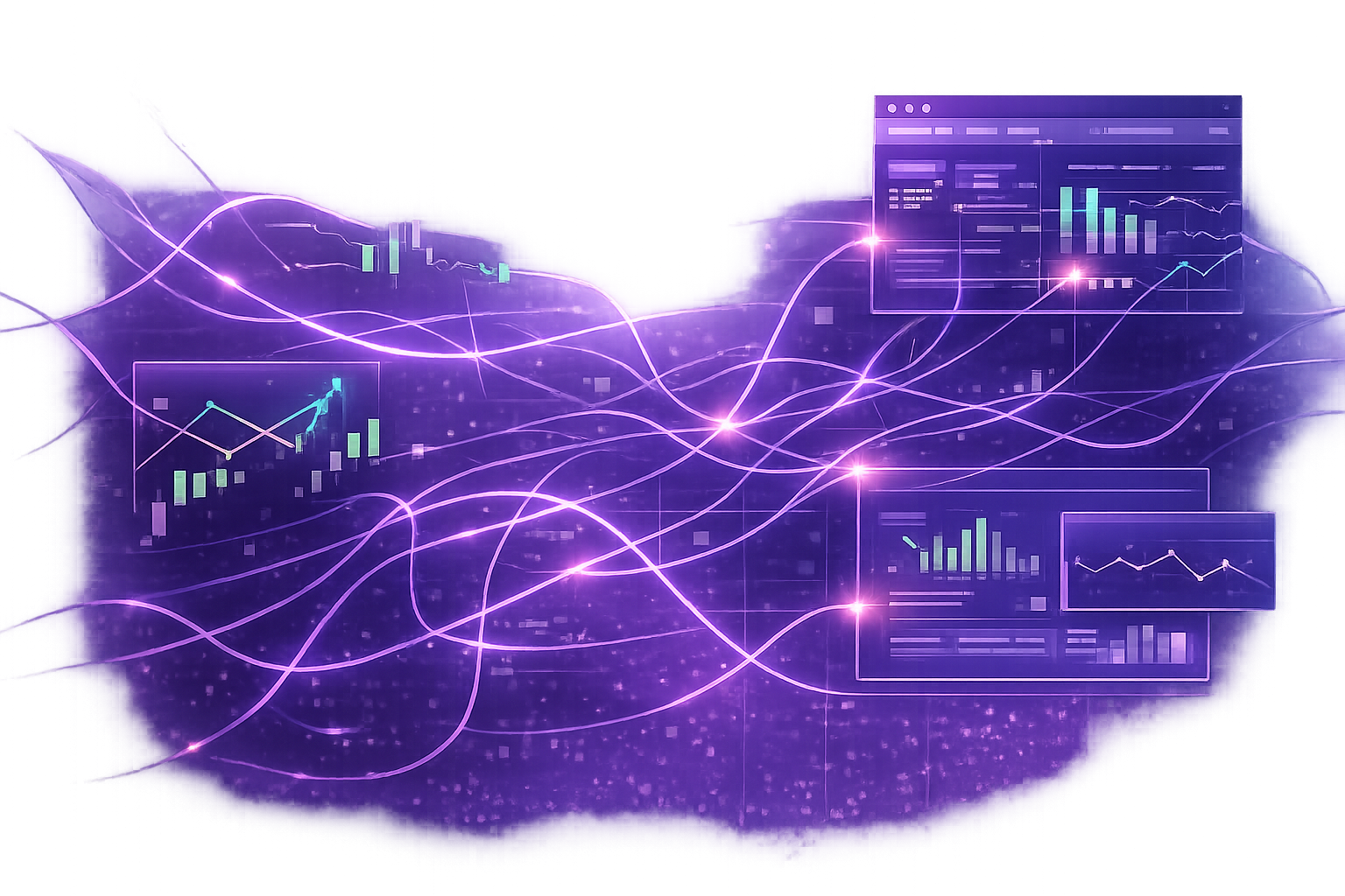 Complex financial systems with interconnected dashboards and data flows