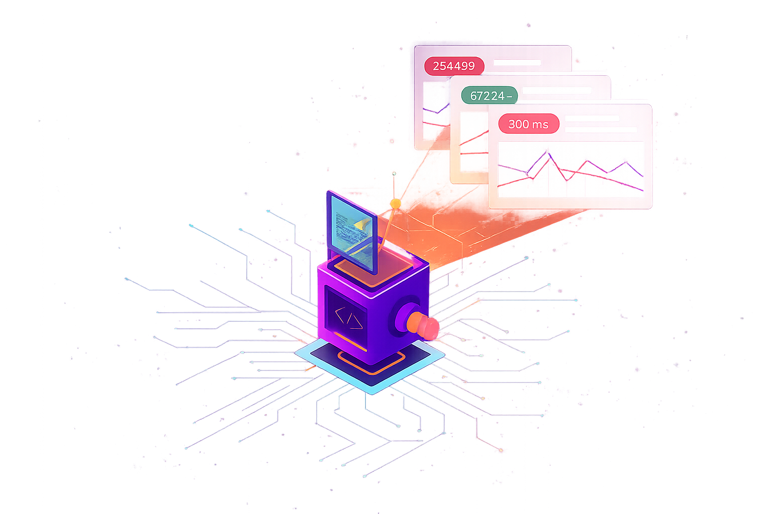 AI-powered load testing visualization showing performance metrics and analytics