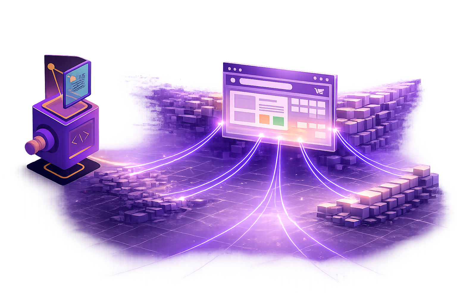 UI Testing visualization showing cross-browser test automation with Playwright