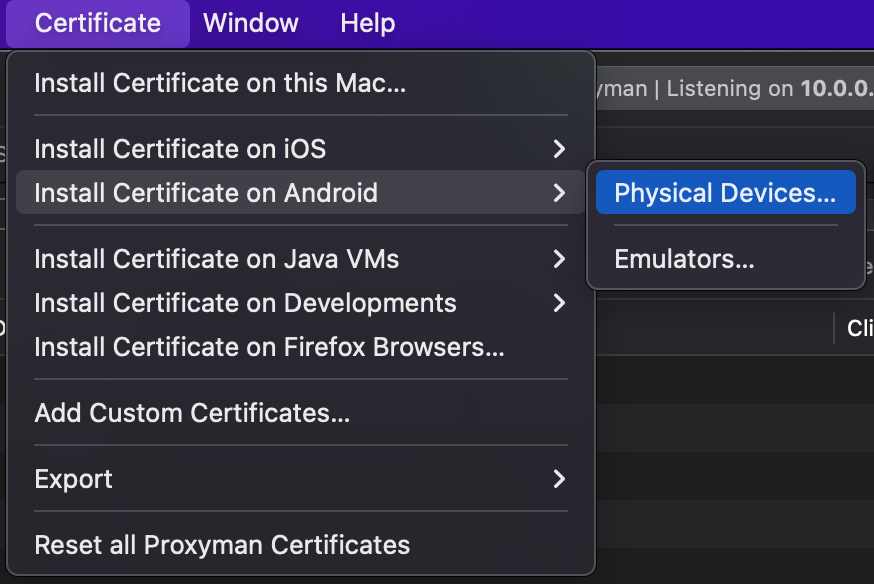 Proxyman Android certificate