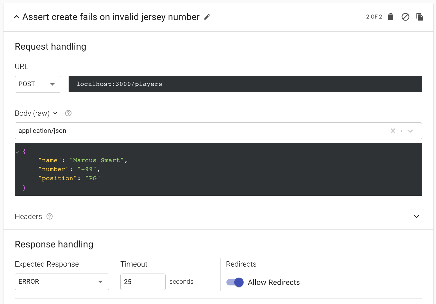 Negative test case setup