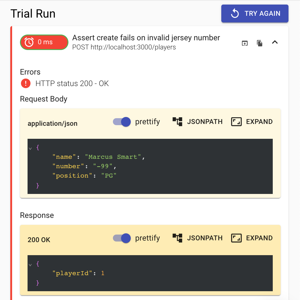 Validation test failing